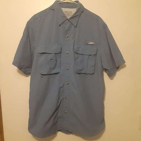 World Wide Sportsman Adult Men’s L Fishing Shirt Short Sleeve Blue Vented - Picture 1 of 10